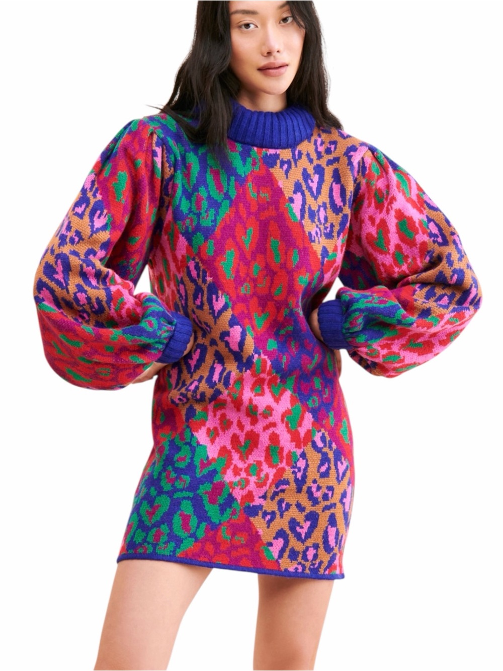 FARM RIO mixed Leopard pop sweater dress in Multi Size M